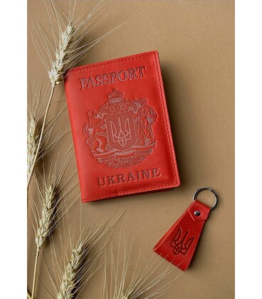 Подарунковий набір шкіряних аксесуарів з українською символікою корал картинка, зображення, фото