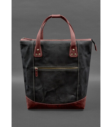 Сумка-рюкзак з канвасу та натуральної бордової шкіри картинка, зображення, фото