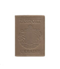 Шкіряна обкладинка для паспорта з українським гербом світло-бежева картинка, зображення, фото
